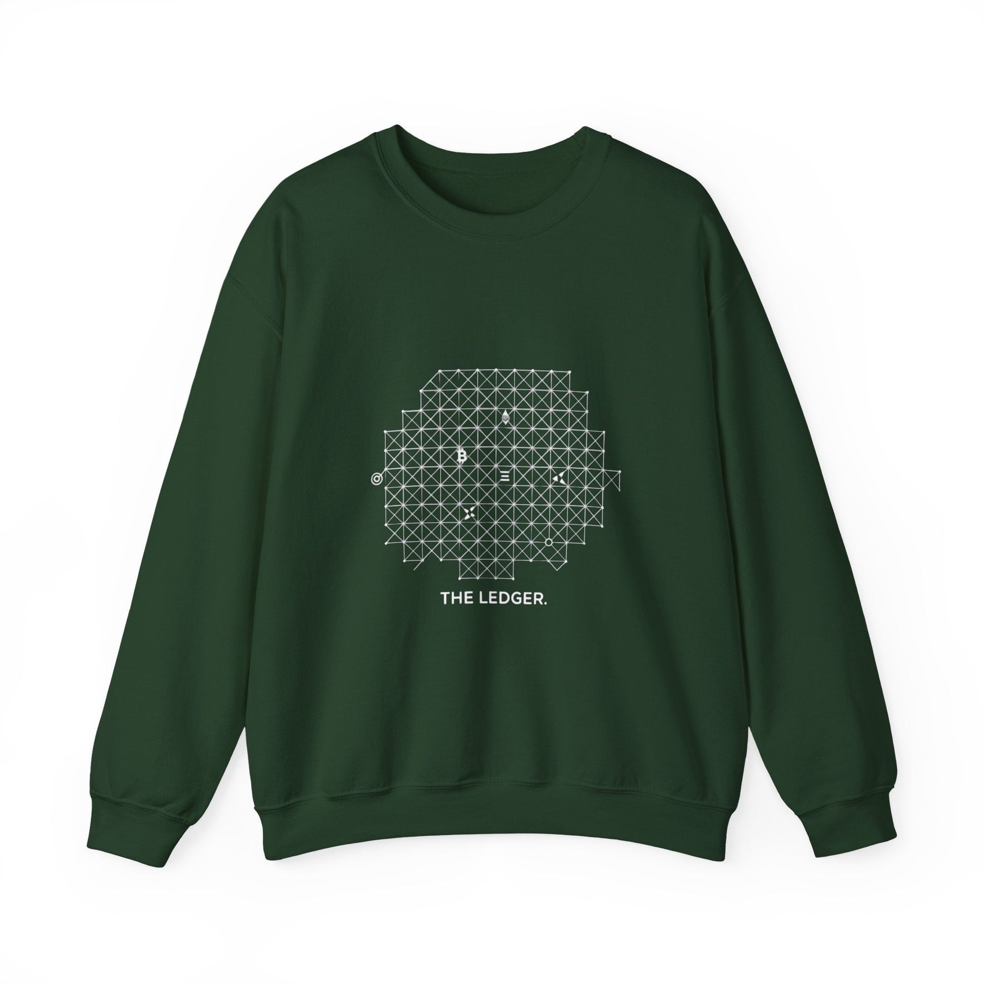 The Ledger Crewneck Sweatshirt — Geometric Crypto Grid Design Printify