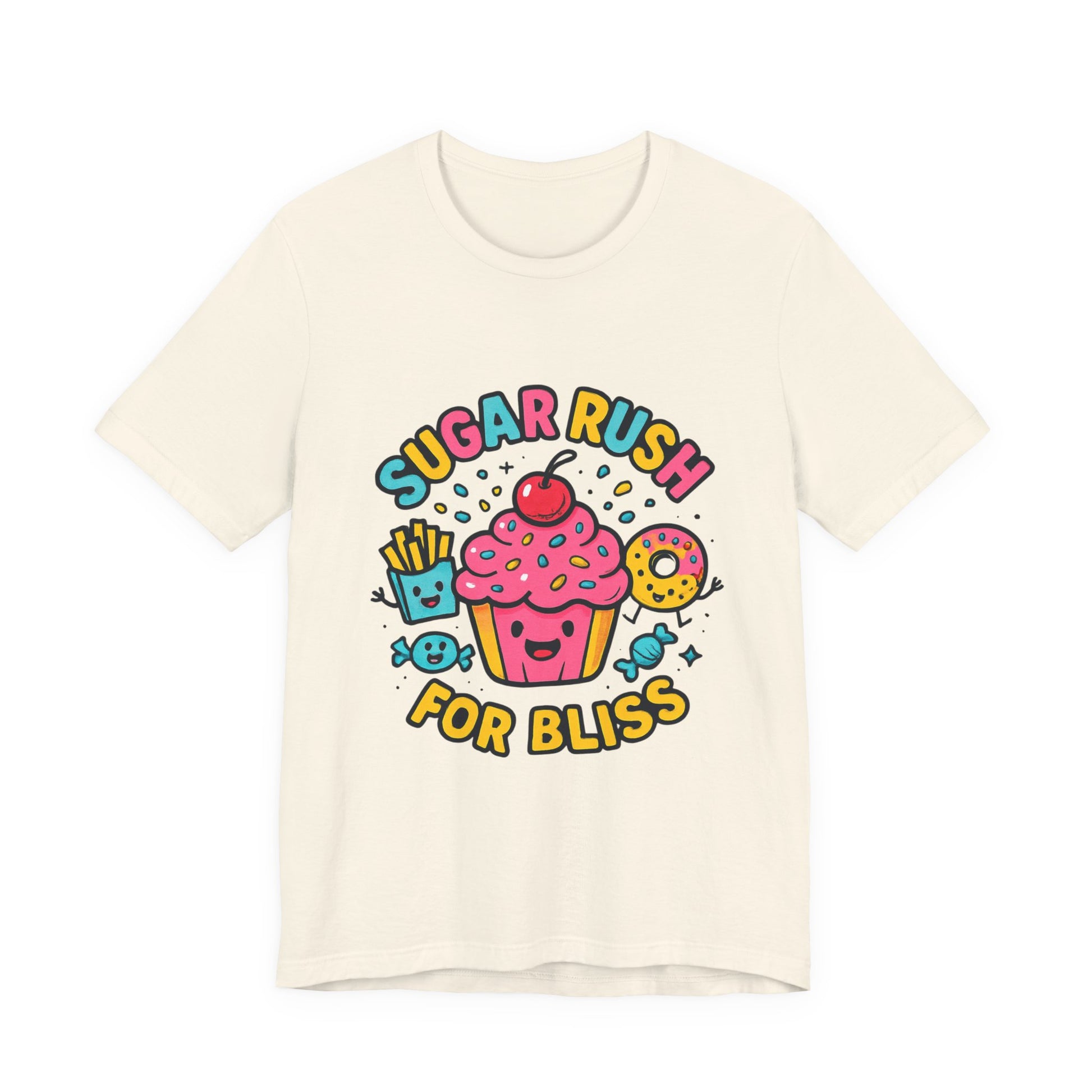 Sugar Rush for Bliss – Cartoon Snack Party Tee | Colorful Cupcake Design | Whimsical Foodie Shirt | Kawaii Vaporwave Candy Aesthetic - Oceanfront Products