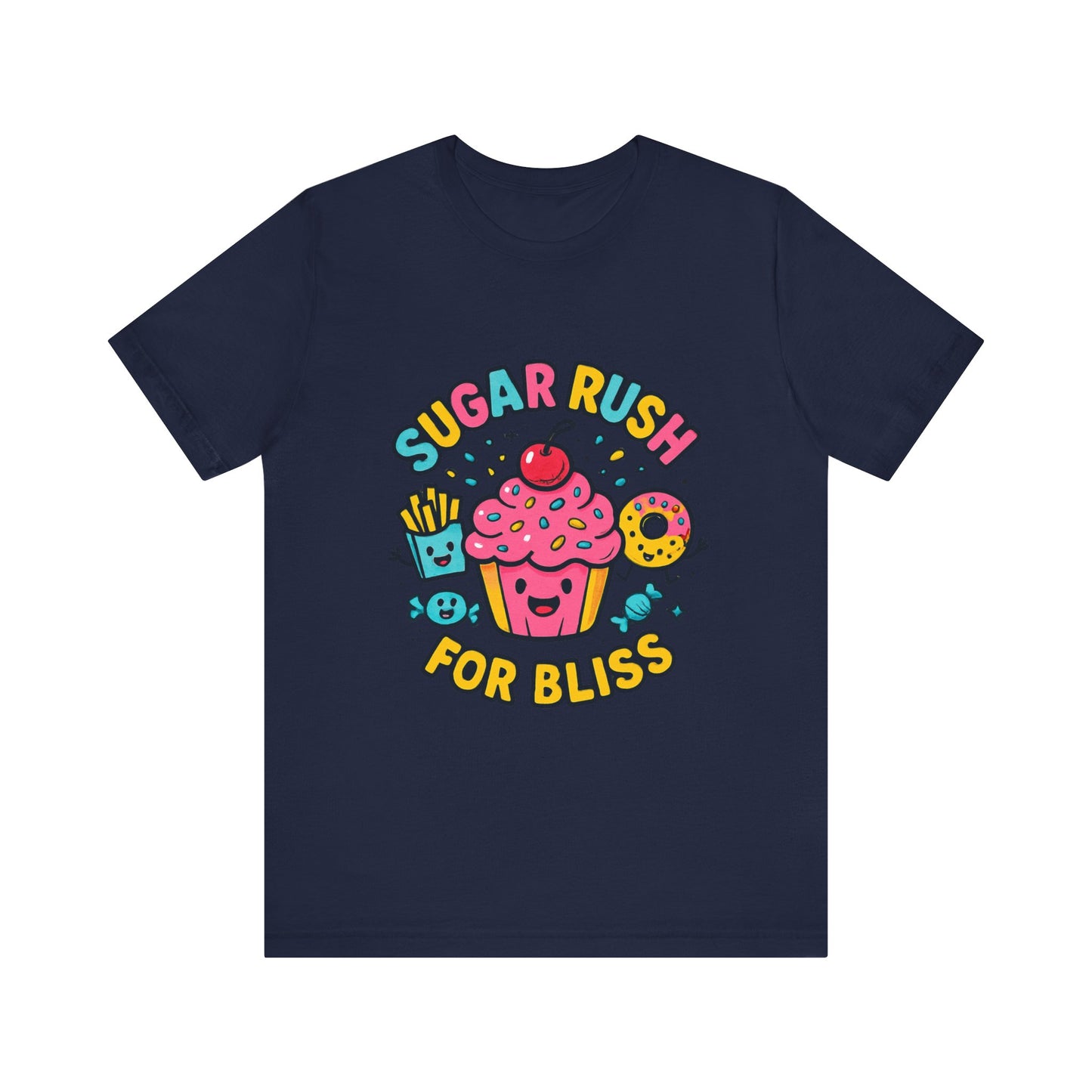 Sugar Rush for Bliss – Cartoon Snack Party Tee | Colorful Cupcake Design | Whimsical Foodie Shirt | Kawaii Vaporwave Candy Aesthetic - Oceanfront Products