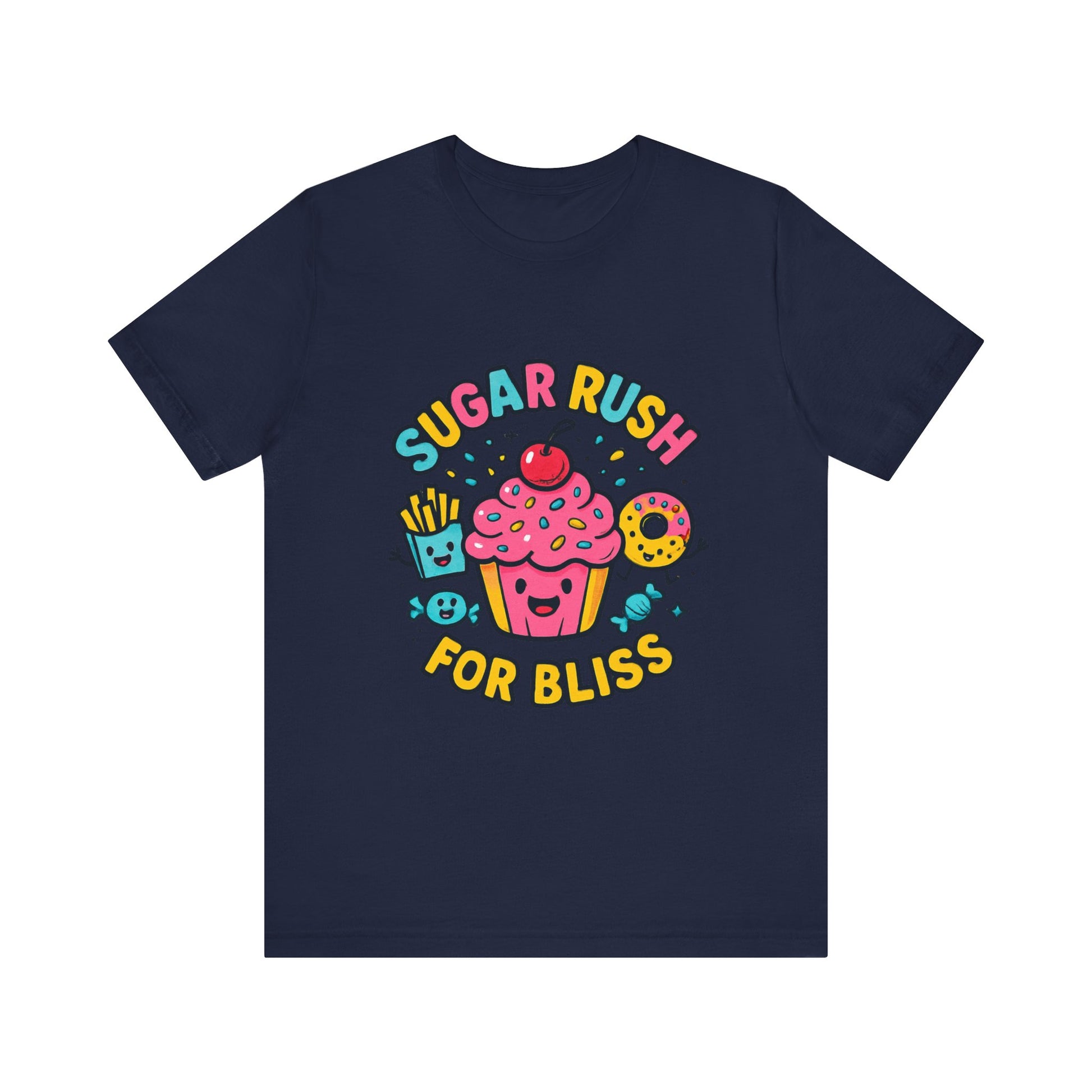 Sugar Rush for Bliss – Cartoon Snack Party Tee | Colorful Cupcake Design | Whimsical Foodie Shirt | Kawaii Vaporwave Candy Aesthetic - Oceanfront Products