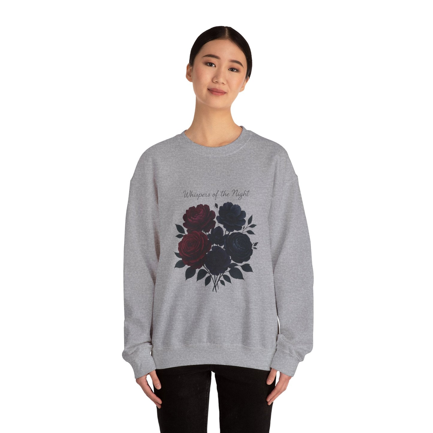 Whispers of the Night floral roses Sweatshirt | dark red black bouquet Oceanfront Products