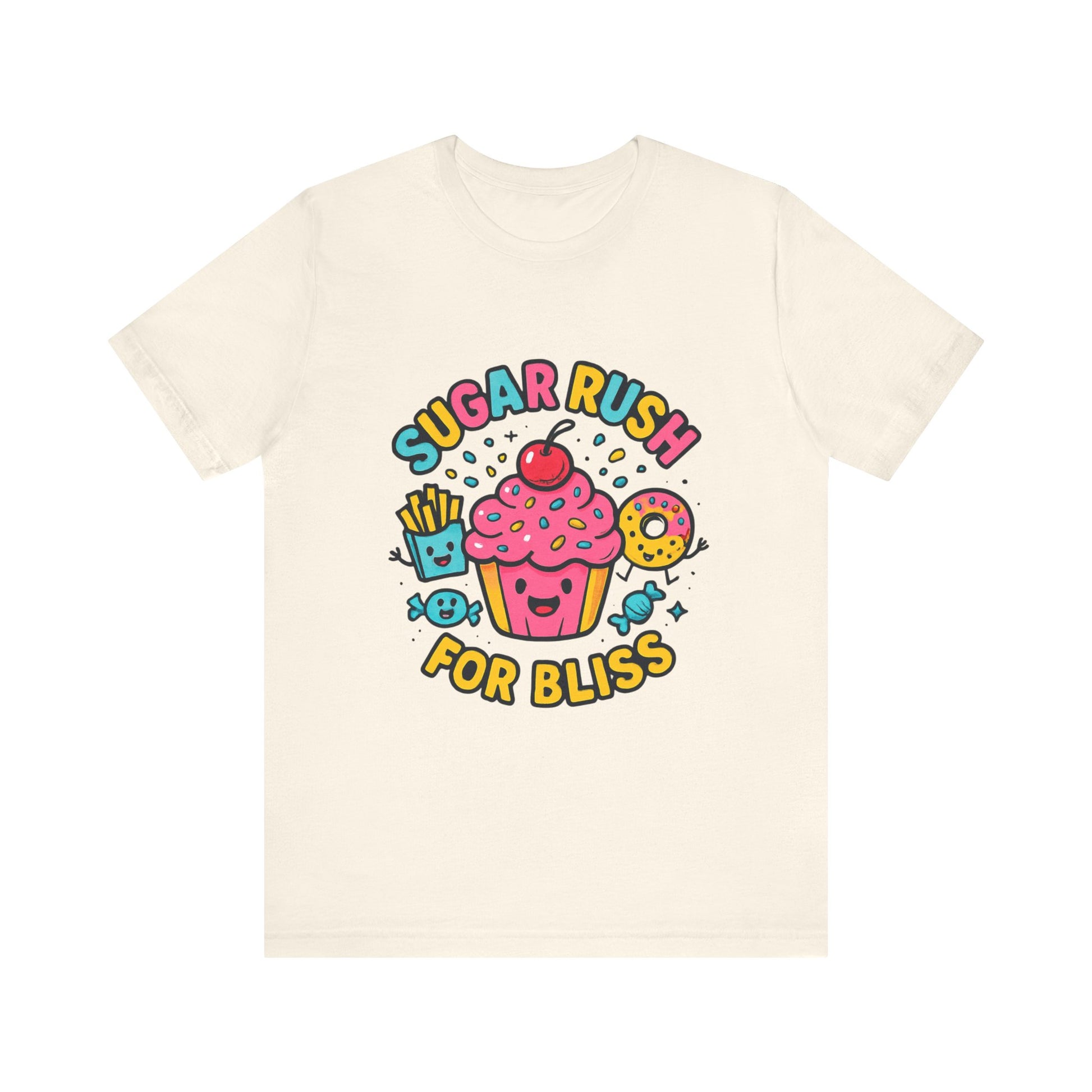 Sugar Rush for Bliss – Cartoon Snack Party Tee | Colorful Cupcake Design | Whimsical Foodie Shirt | Kawaii Vaporwave Candy Aesthetic - Oceanfront Products