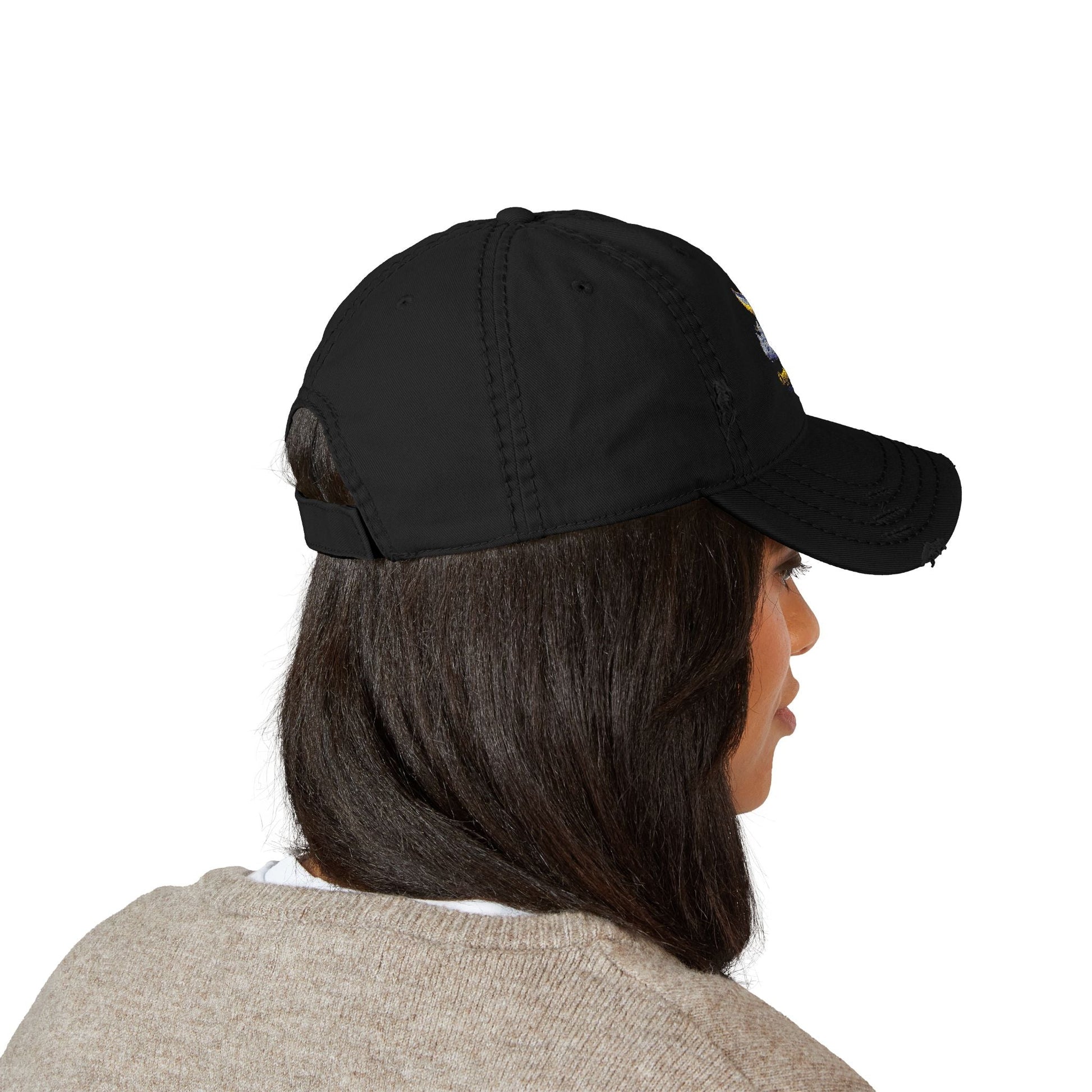 Distressed Embroidered Whale Tail Dad Hat — Coastal Casual Baseball Cap Printify
