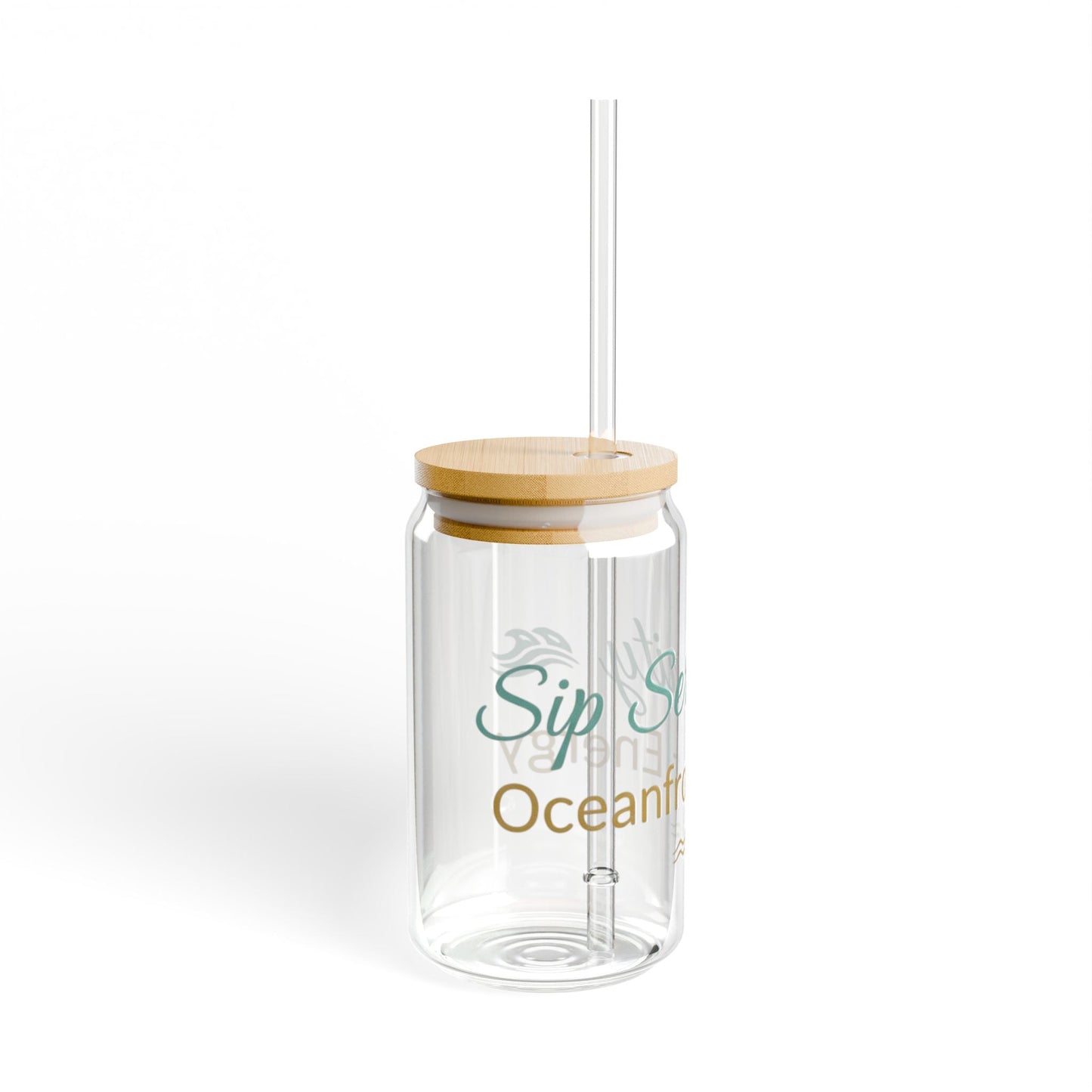 Oceanfront “Sip Serenity” Frosted Glass Cup | Luxury Coastal Glass with Bamboo Lid & Straw Printify