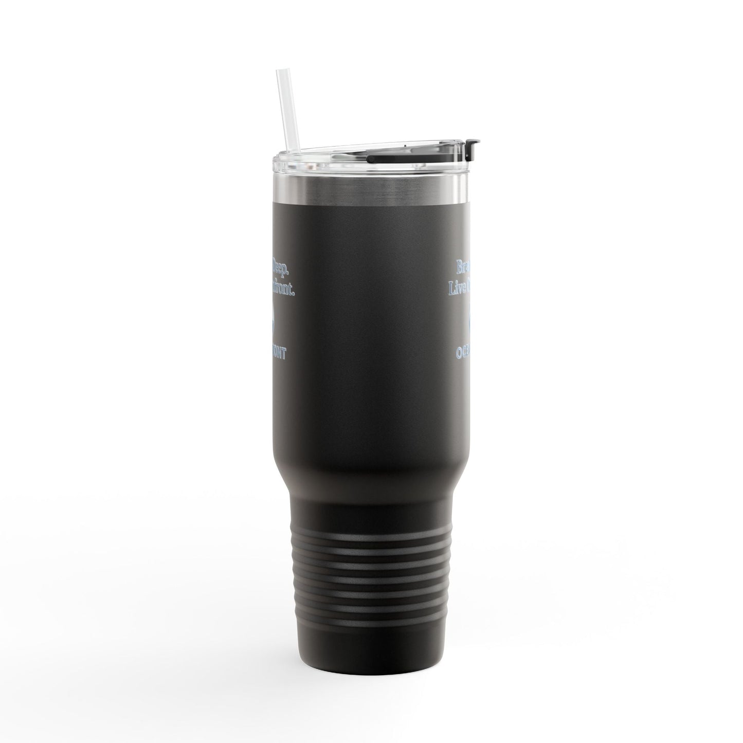 Oceanfront Insulated Travel Mug – “Breathe Deep. Live Oceanfront.” | Custom Name Option Printify