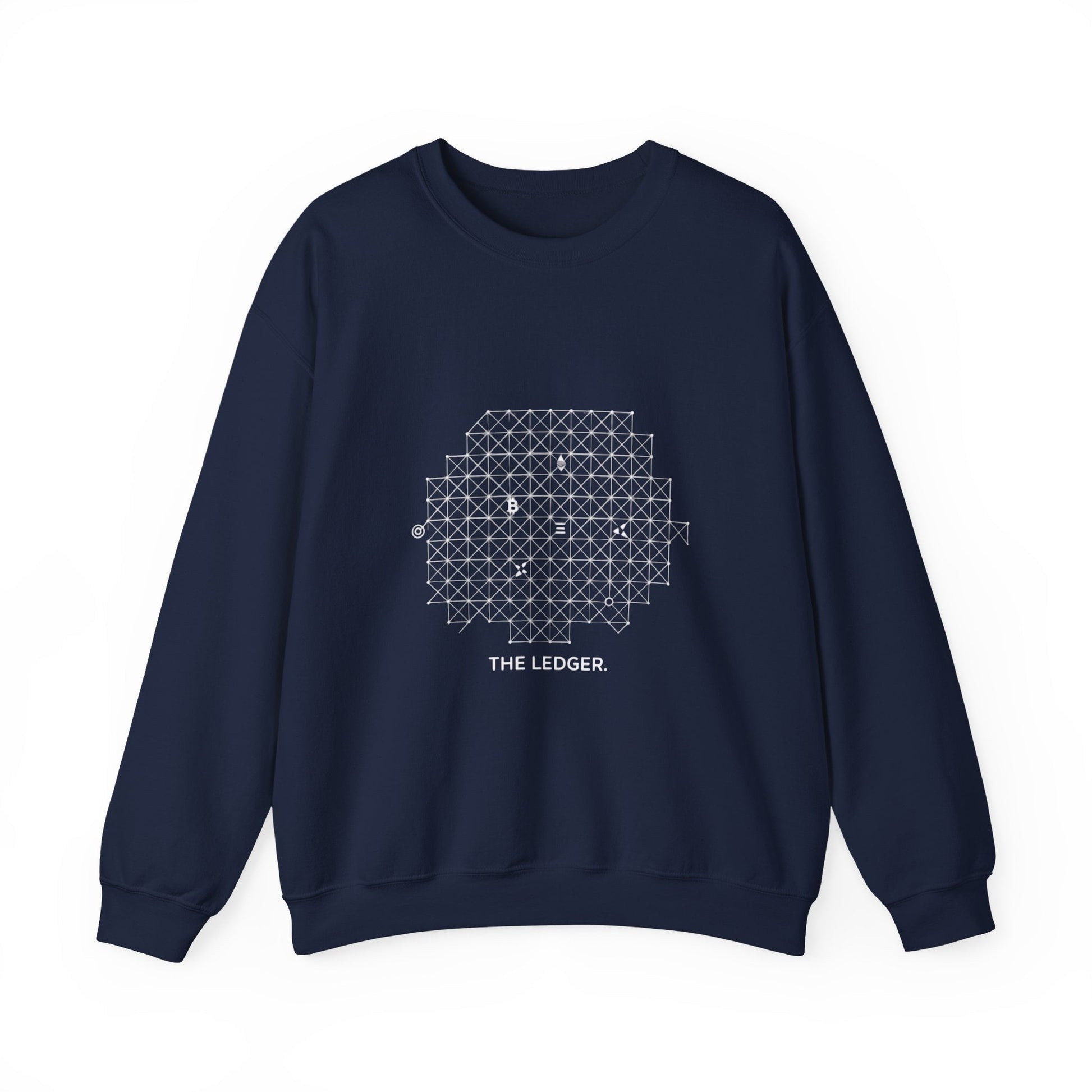 The Ledger Crewneck Sweatshirt — Geometric Crypto Grid Design Printify