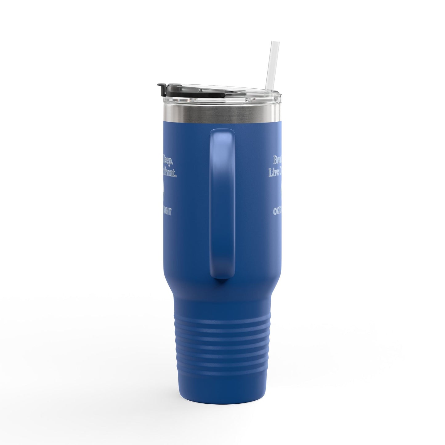 Oceanfront Insulated Travel Mug – “Breathe Deep. Live Oceanfront.” | Custom Name Option Printify