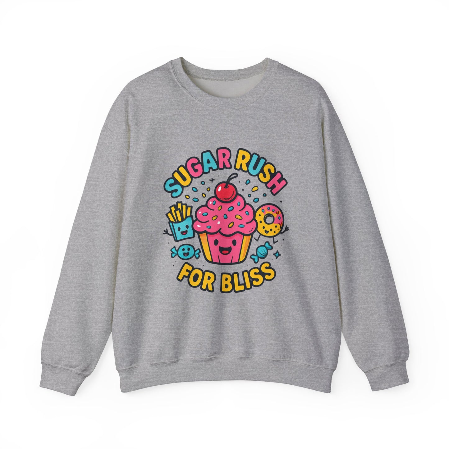 Crewneck Sweatshirt with Sugar Rush Snacks and Cakes Design - Oceanfront Products