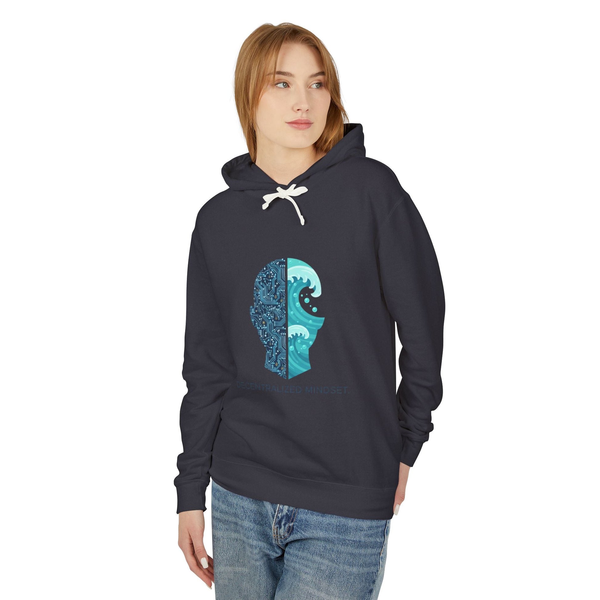 Decentralized Mindset Hoodie — Ocean Wave Split Face Graphic Hooded Sweatshirt Printify