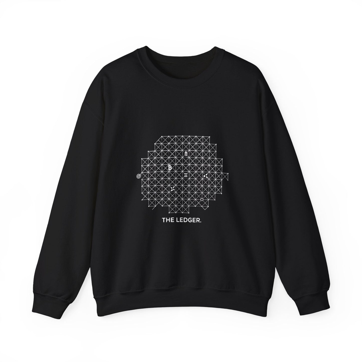 The Ledger Crewneck Sweatshirt — Geometric Crypto Grid Design Printify
