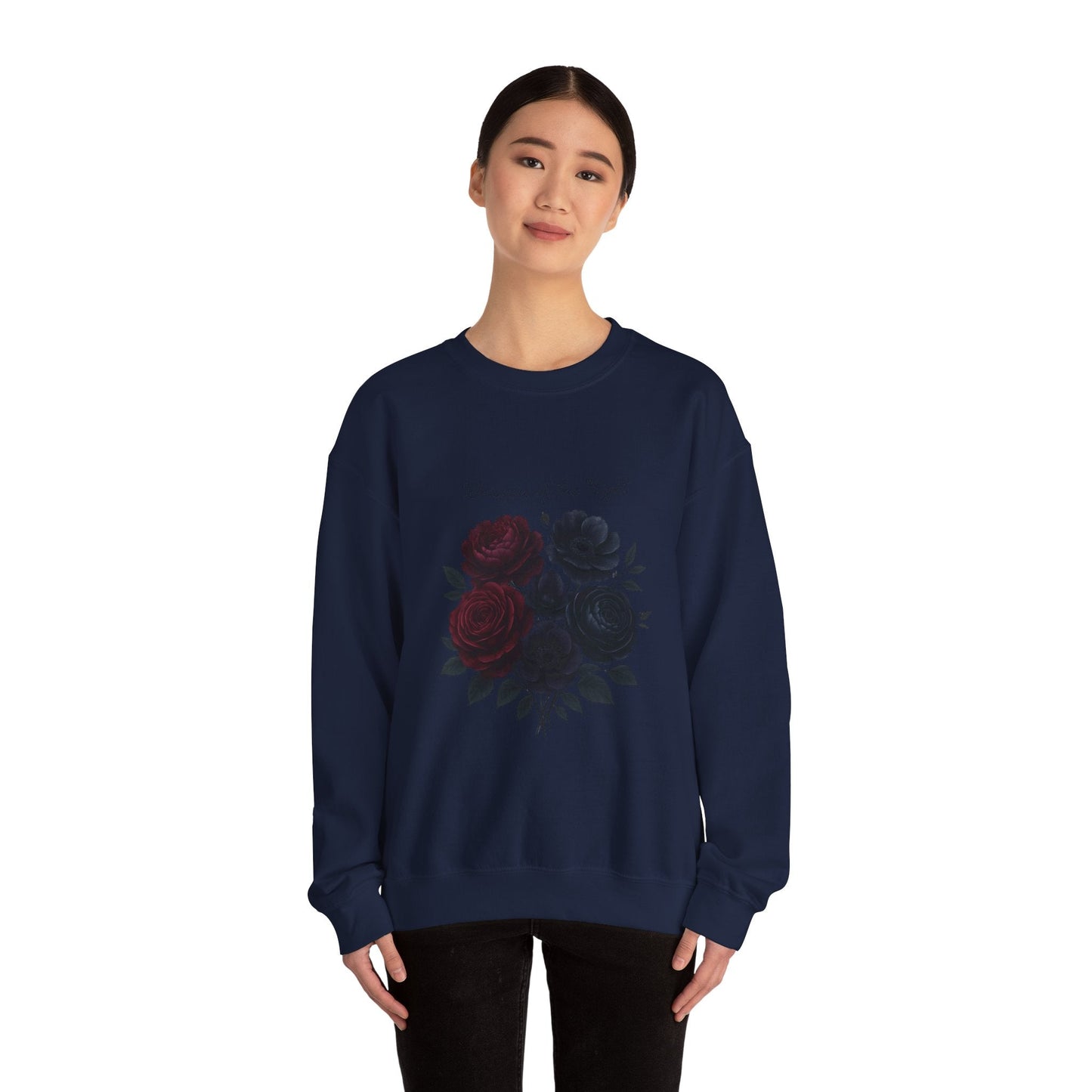 Whispers of the Night floral roses Sweatshirt | dark red black bouquet Oceanfront Products