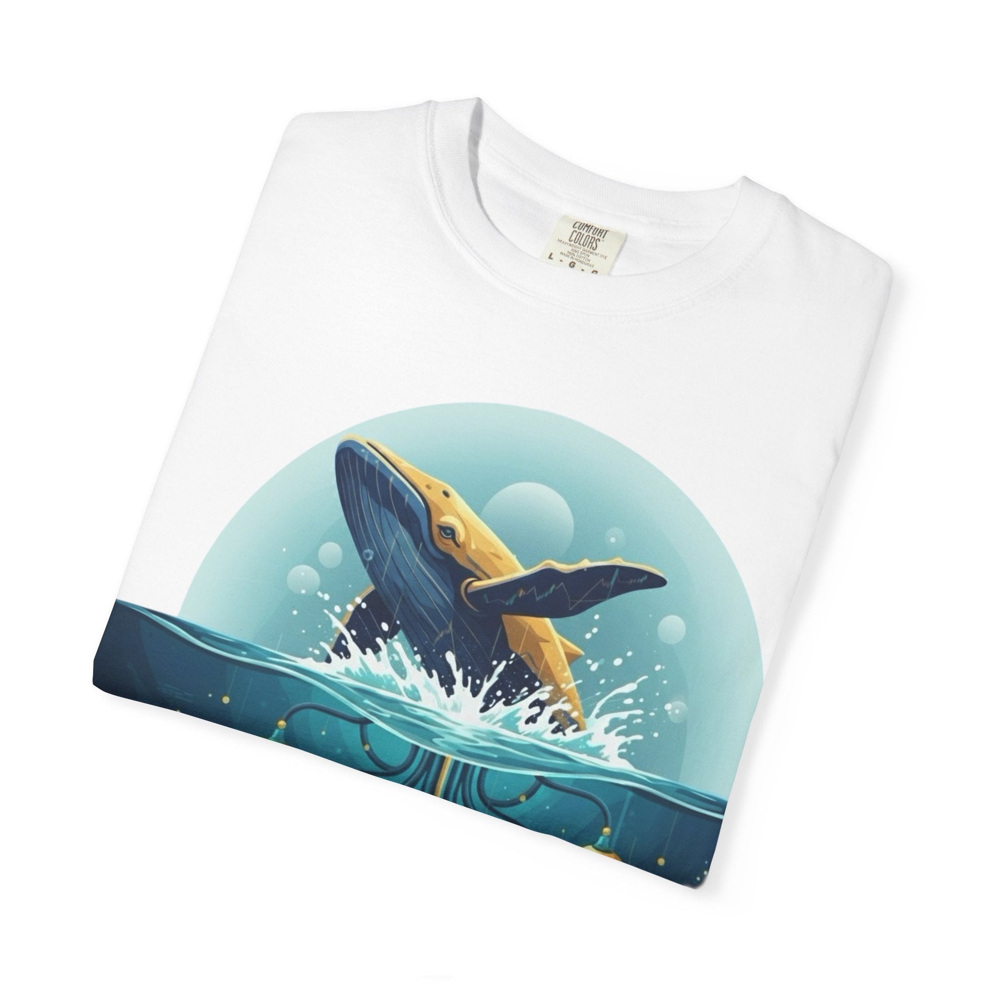 Crypto Whale T-Shirt — Ocean Whale & Gold Crypto Icons Graphic Tee Printify