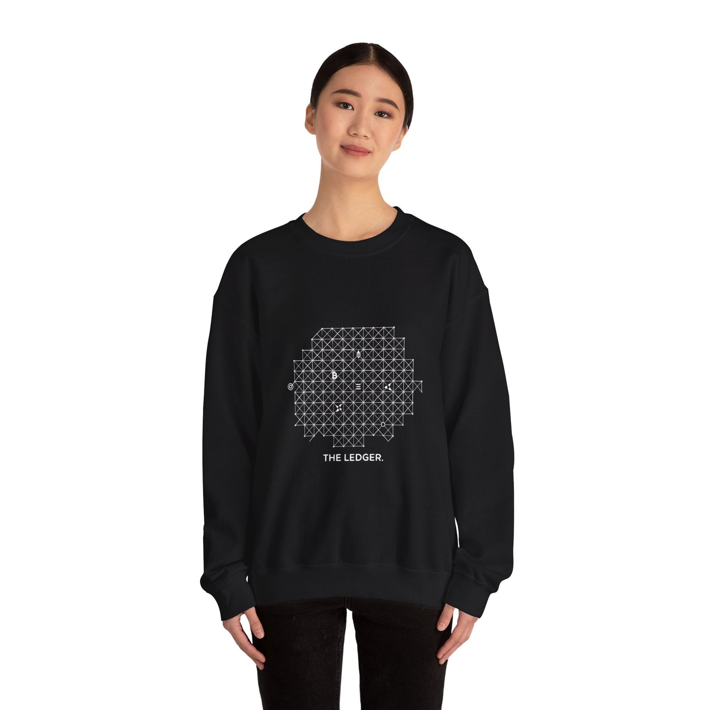 The Ledger Crewneck Sweatshirt — Geometric Crypto Grid Design Printify