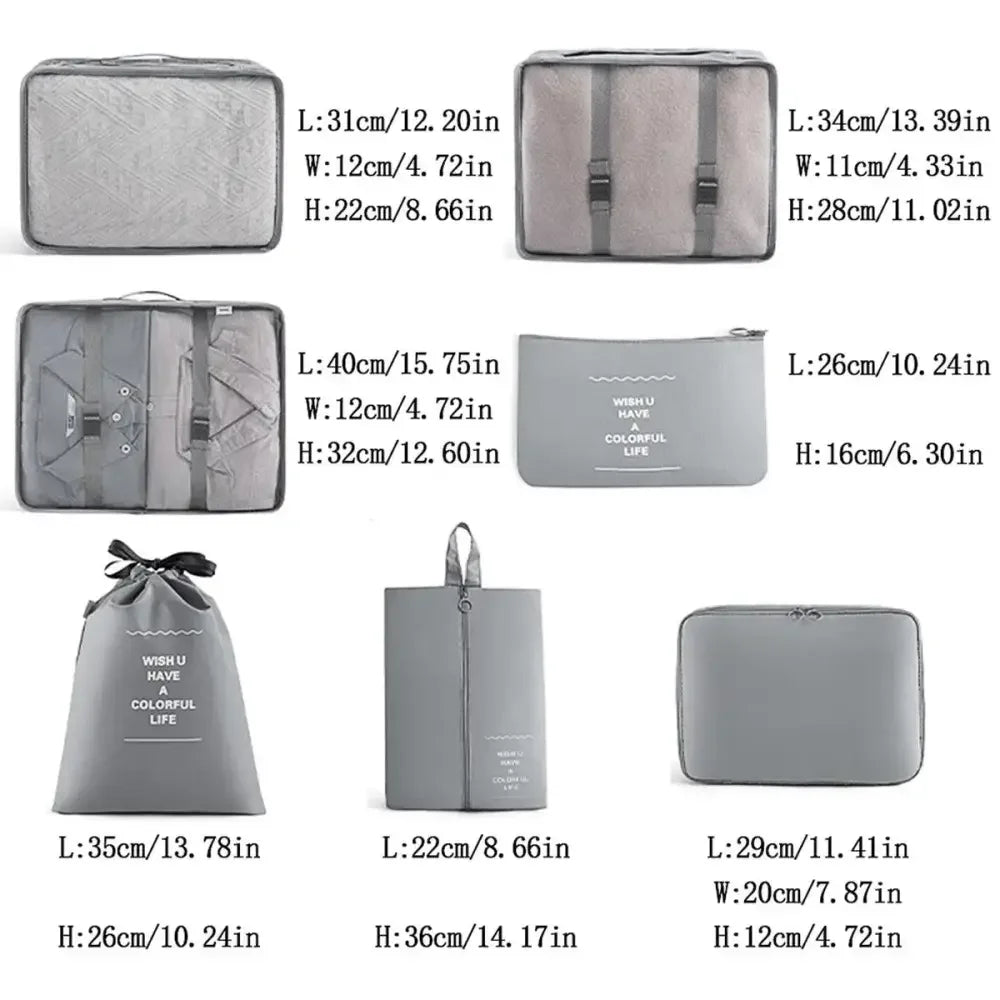 7 Pcs Set Travel Organizer Storage Bags Suitcase Packing Cubes Set Cases Portable Luggage Clothes Shoe Tidy Pouch Folding.-zmt - Oceanfront Products