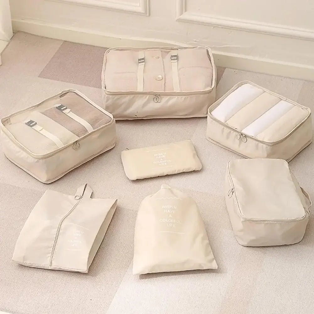 7 Pcs Set Travel Organizer Storage Bags Suitcase Packing Cubes Set Cases Portable Luggage Clothes Shoe Tidy Pouch Folding.-zmt - Oceanfront Products
