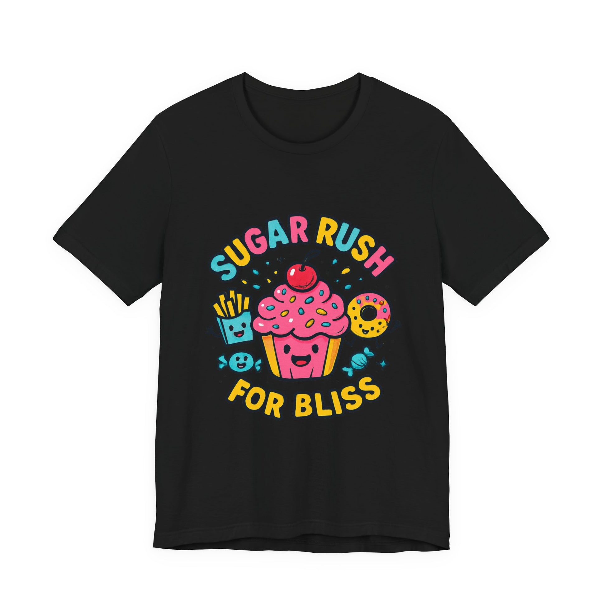 Sugar Rush for Bliss – Cartoon Snack Party Tee | Colorful Cupcake Design | Whimsical Foodie Shirt | Kawaii Vaporwave Candy Aesthetic - Oceanfront Products