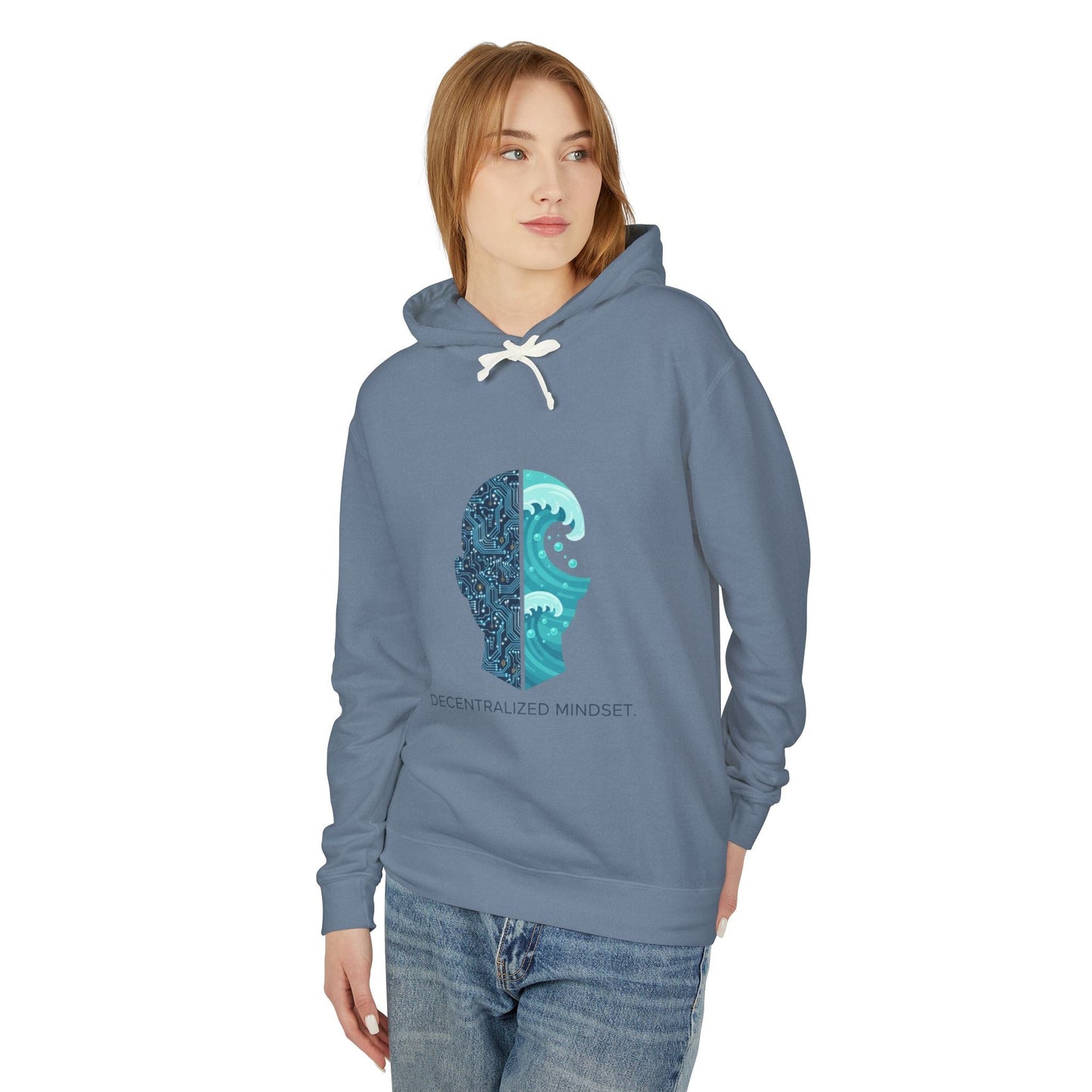 Decentralized Mindset Hoodie — Ocean Wave Split Face Graphic Hooded Sweatshirt Printify