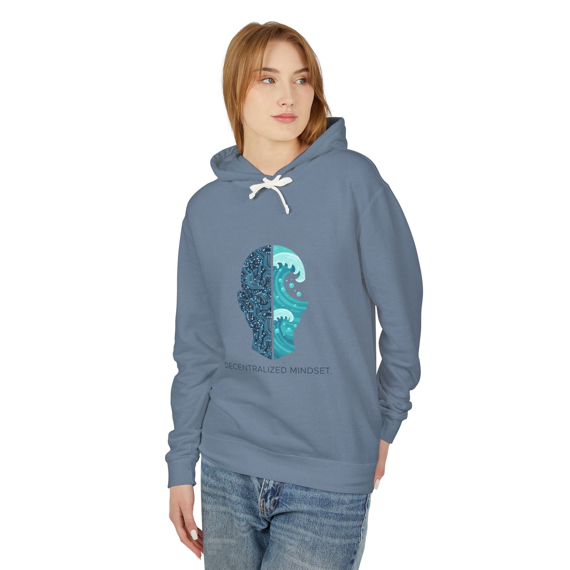 Decentralized Mindset Hoodie — Ocean Wave Split Face Graphic Hooded Sweatshirt Printify