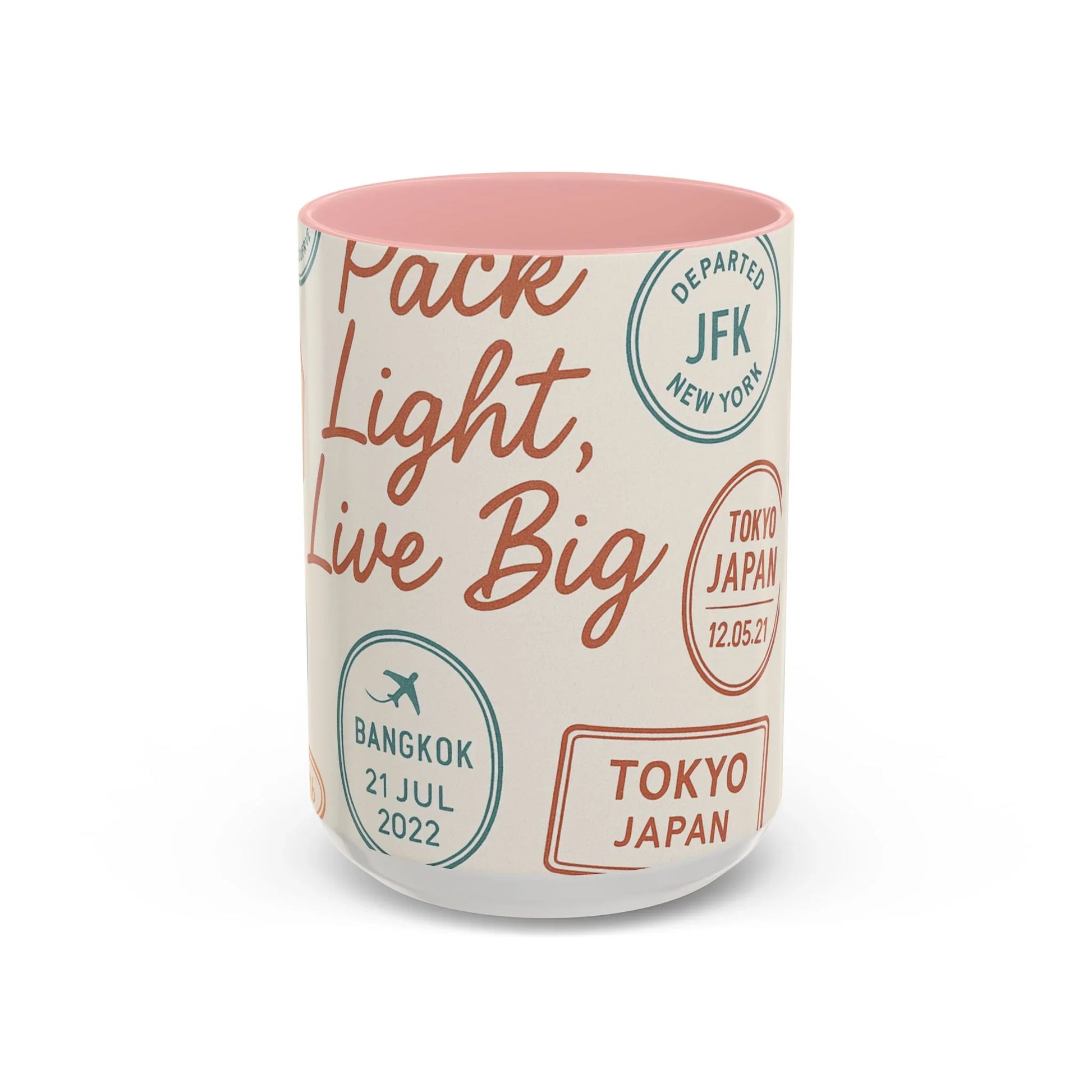 Pack Light, Live Big – Wanderlust Mug with Passport Stamp Collection - Oceanfront Products