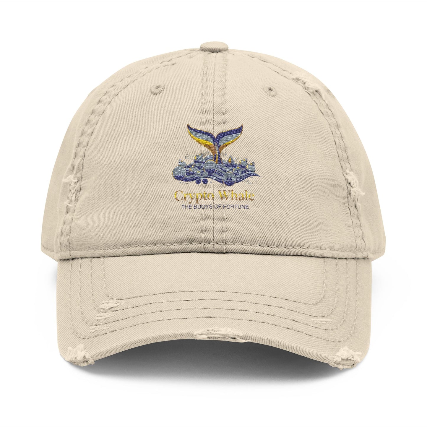 Distressed Embroidered Whale Tail Dad Hat — Coastal Casual Baseball Cap Printify