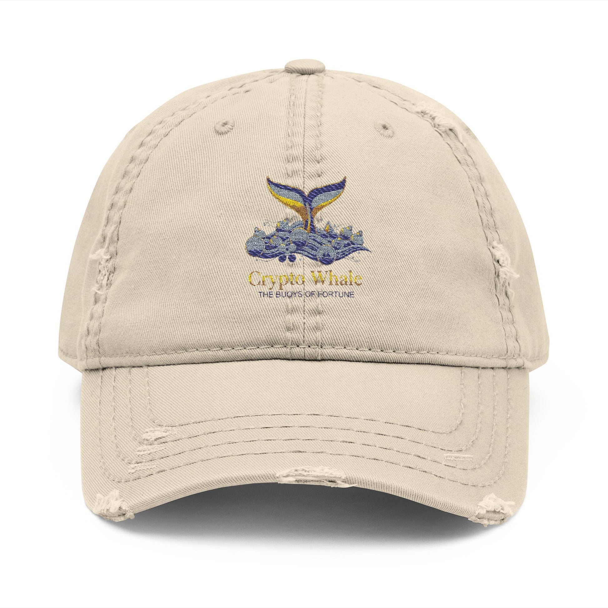 Distressed Embroidered Whale Tail Dad Hat — Coastal Casual Baseball Cap Printify