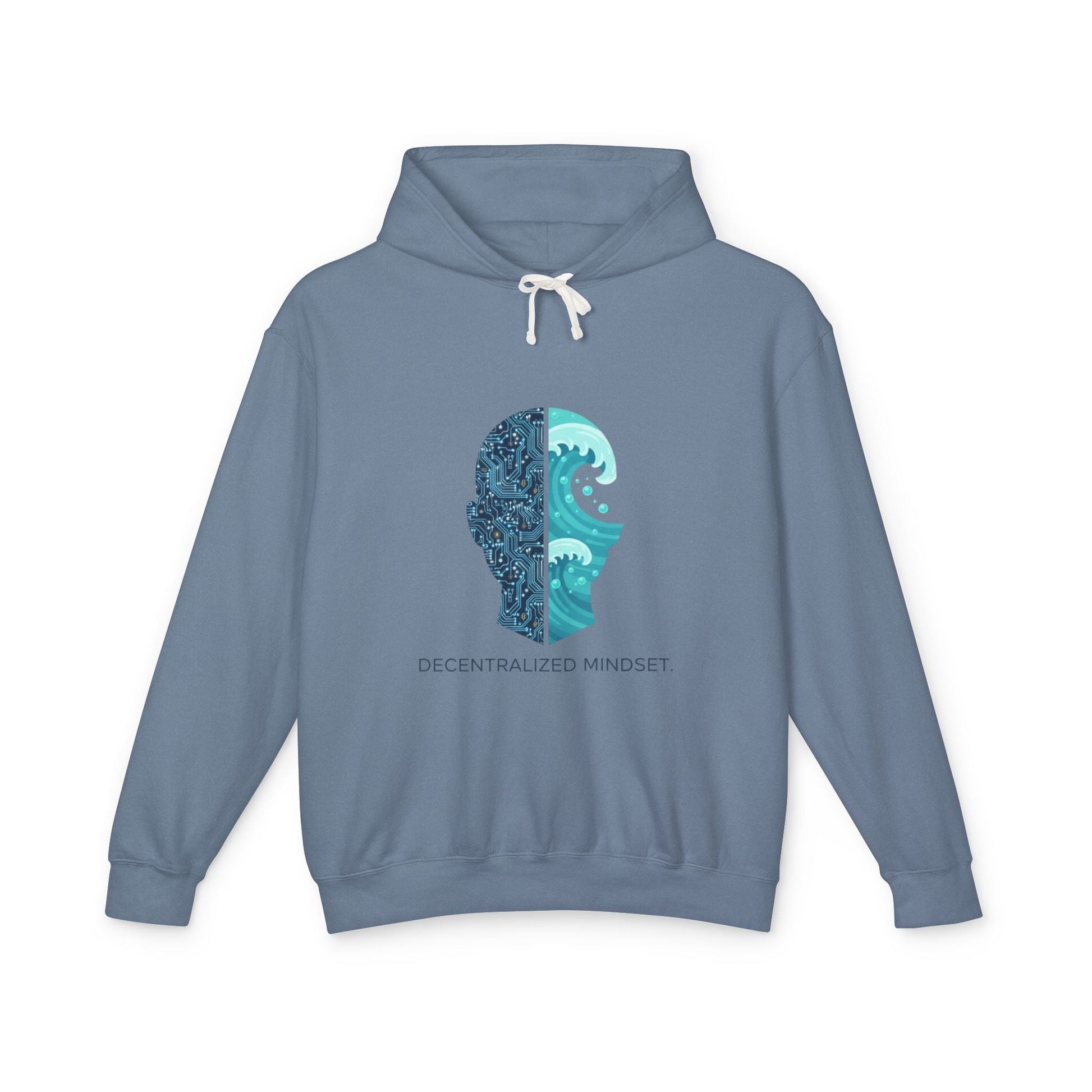 Decentralized Mindset Hoodie — Ocean Wave Split Face Graphic Hooded Sweatshirt Printify