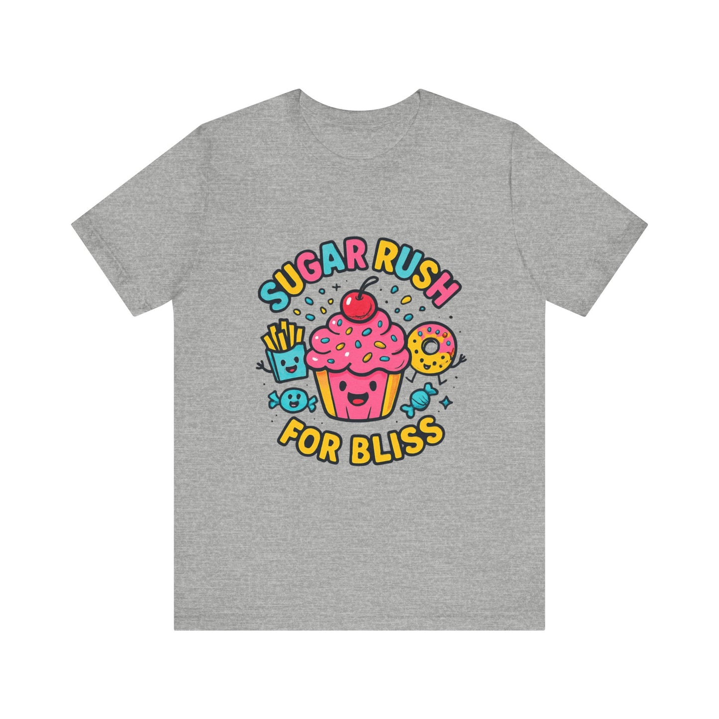 Sugar Rush for Bliss – Cartoon Snack Party Tee | Colorful Cupcake Design | Whimsical Foodie Shirt | Kawaii Vaporwave Candy Aesthetic - Oceanfront Products
