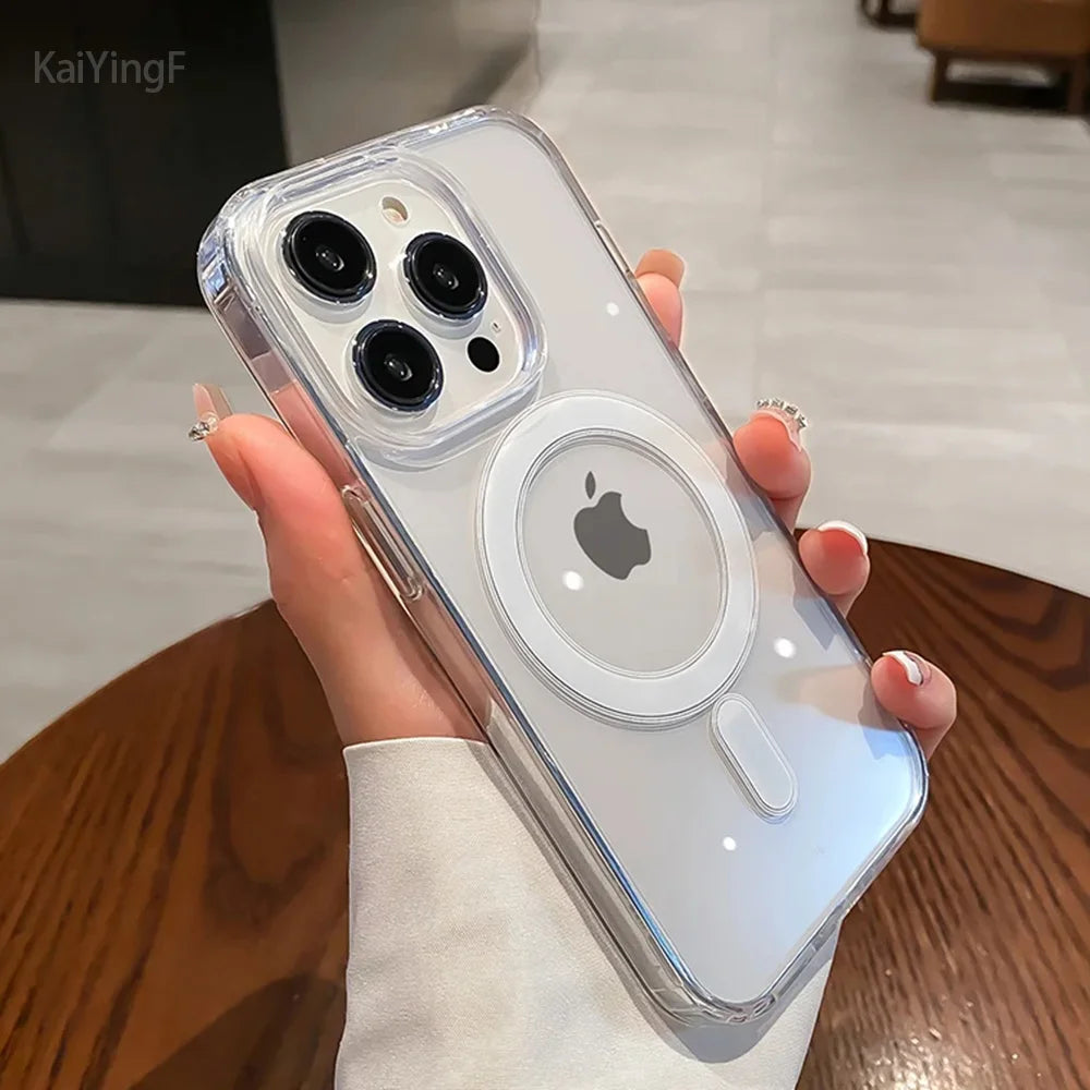 Luxury For Magsafe Transparent Case For iPhone 17 16 15 14 13 12 11 Pro Max Plus Air Magnetic Wireless Charge Cases Clear Cover