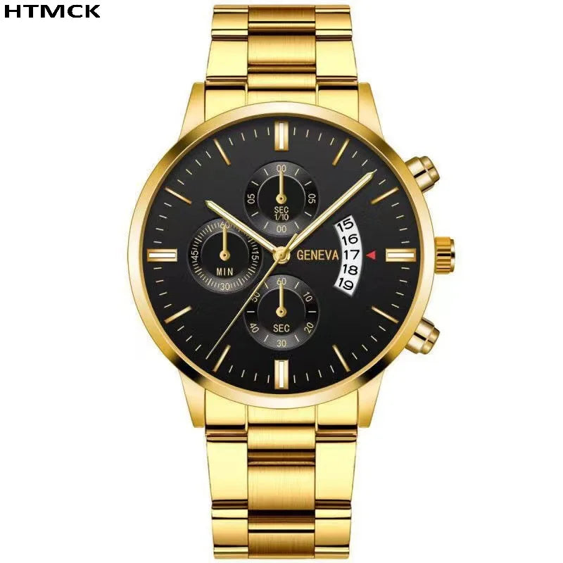 Luxury Stainless Steel Men Calendar Quartz Watch Business Dress Wristwatch Reloj Hombre Daily Formal Watch
