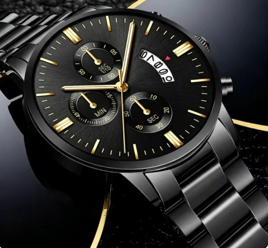 Luxury Stainless Steel Men Calendar Quartz Watch Business Dress Wristwatch Reloj Hombre Daily Formal Watch