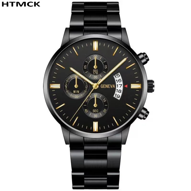 Luxury Stainless Steel Men Calendar Quartz Watch Business Dress Wristwatch Reloj Hombre Daily Formal Watch