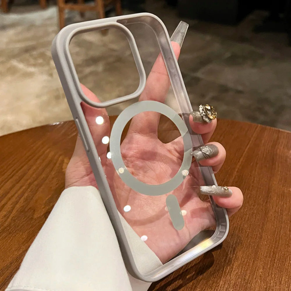 Luxury For Magsafe Transparent Case For iPhone 17 16 15 14 13 12 11 Pro Max Plus Air Magnetic Wireless Charge Cases Clear Cover