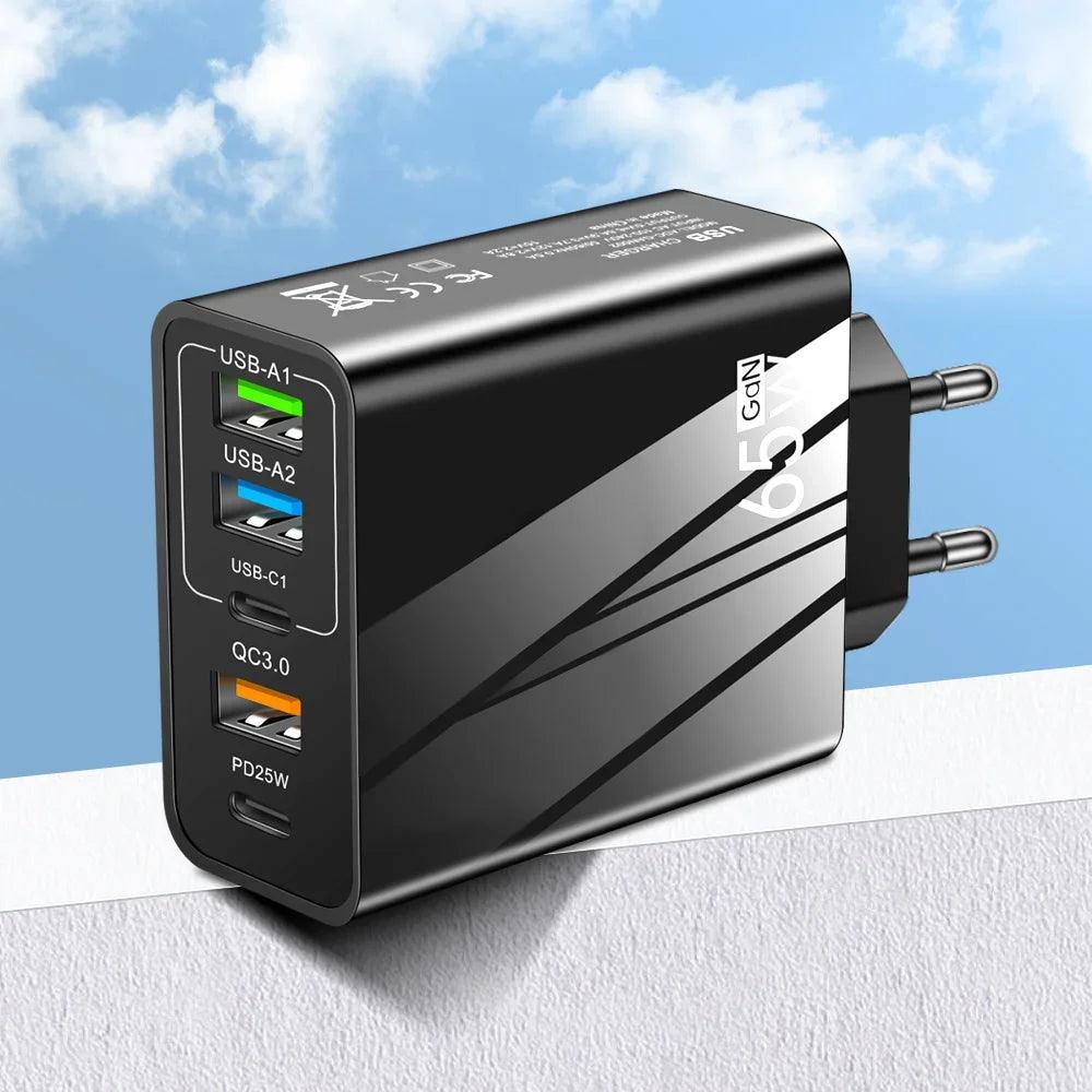 65w Fast Charger Mobile Charging Head Pd Plus 3usb Travel Multi Interface Charger 3.1A For Samsung Xiaomi Iphone Eu Us Adapter - Oceanfront Products