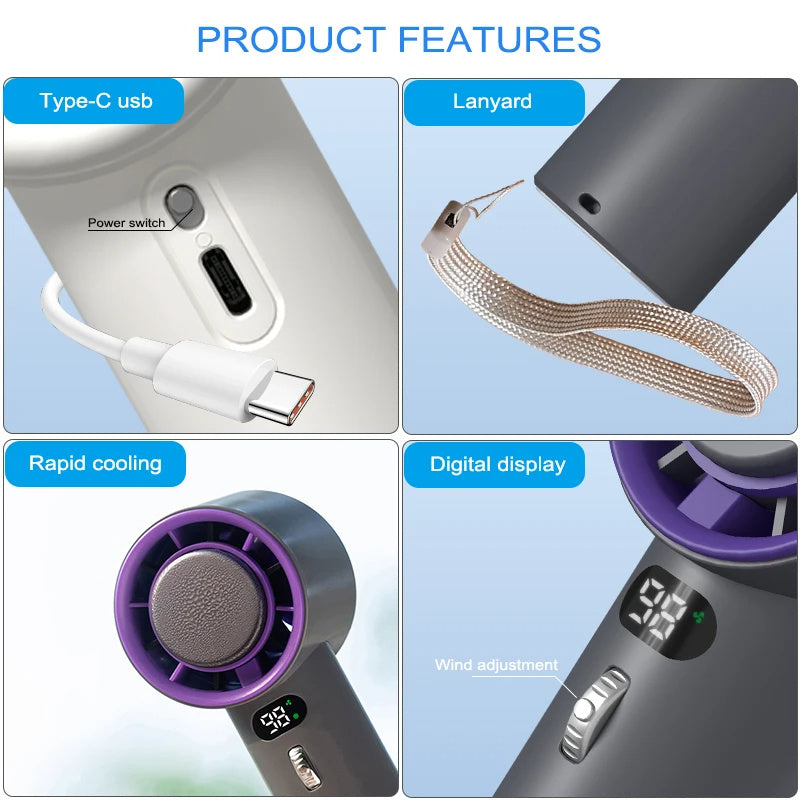 Oceanfront™ TurboCool Mini Handheld Fan — 3-Speed Rechargeable Breeze - Oceanfront Products