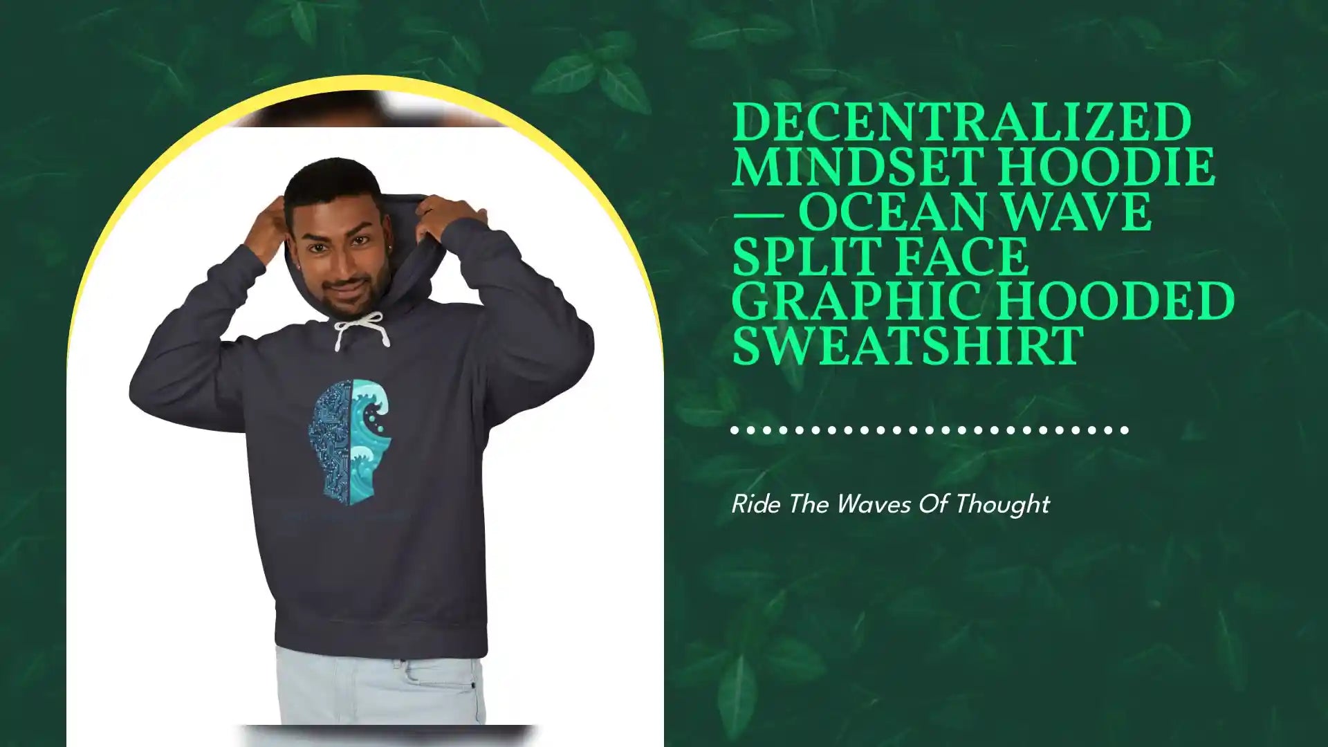Decentralized Mindset Hoodie &mdash; Ocean Wave Split Face Graphic Hooded Sweatshirt by@Outfy