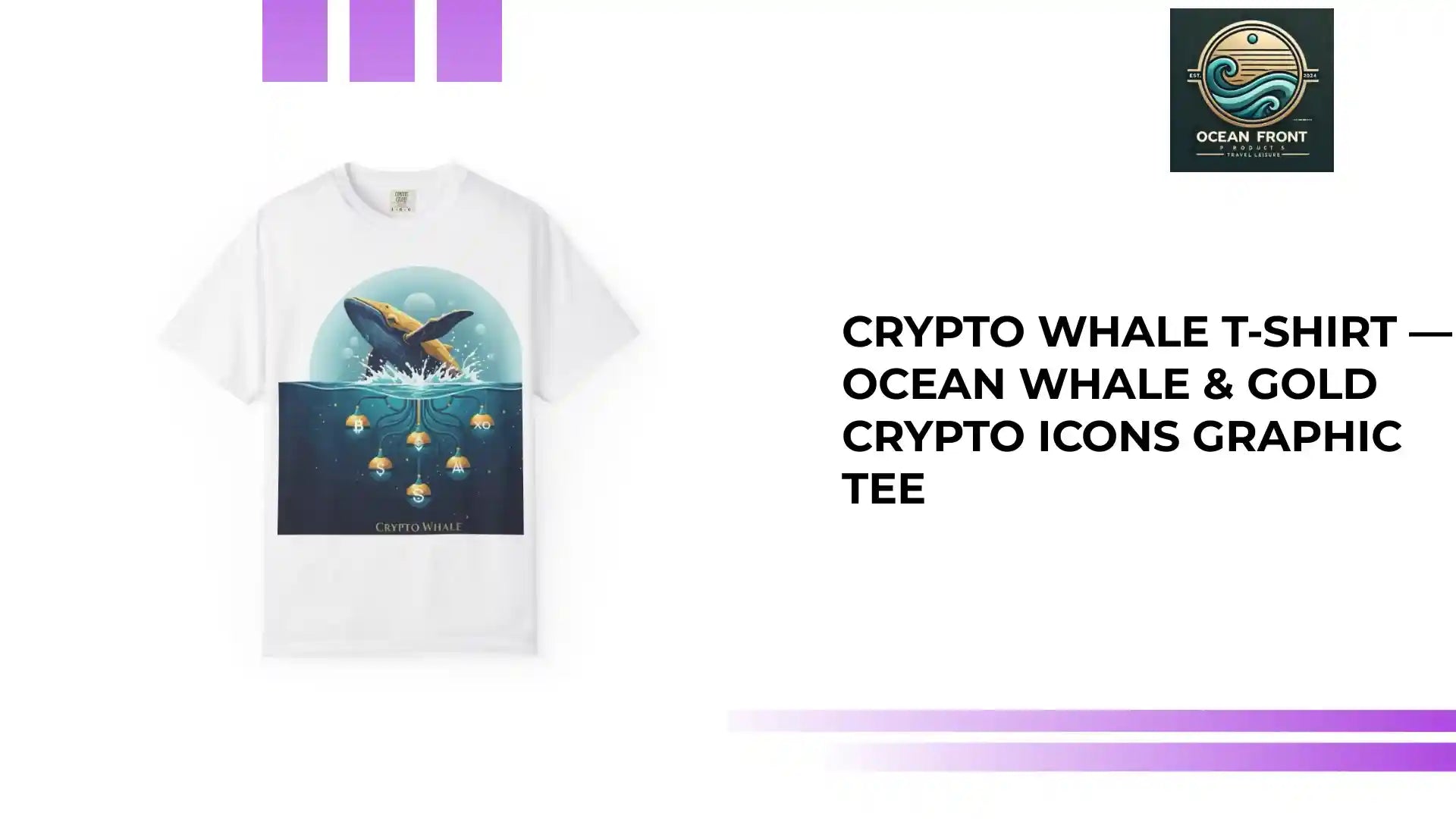 Crypto Whale T-Shirt &mdash; Ocean Whale & Gold Crypto Icons Graphic Tee by@Outfy