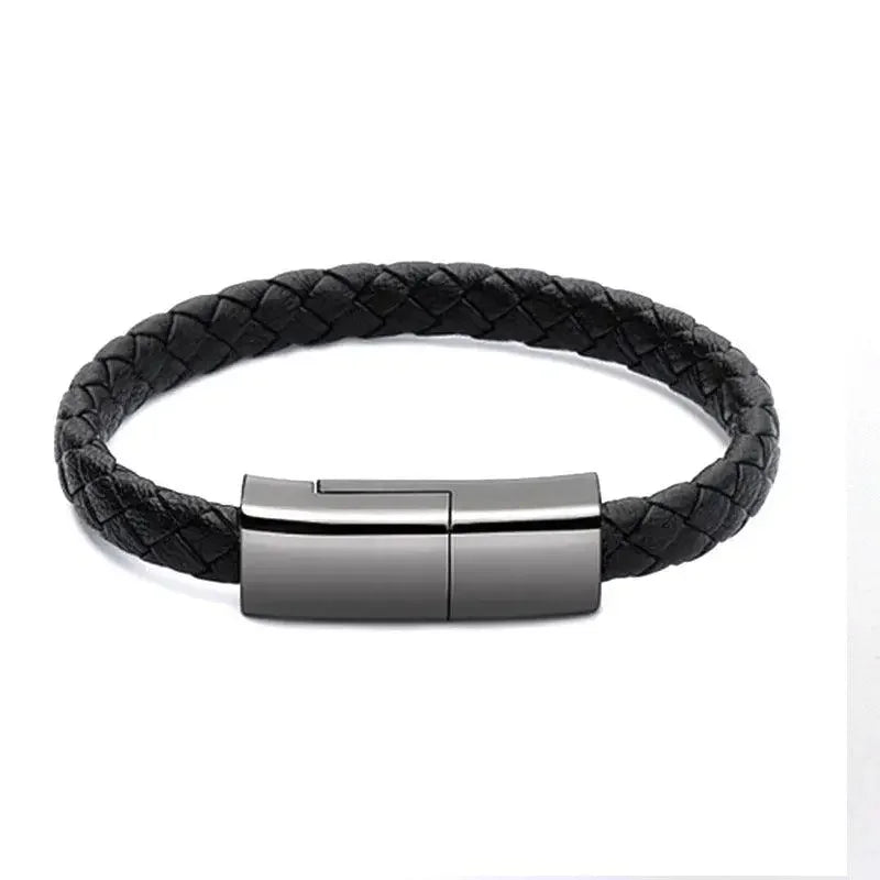 Stylish Braided Leather Bracelets with Built-in USB Charger for Phones - Oceanfront Products