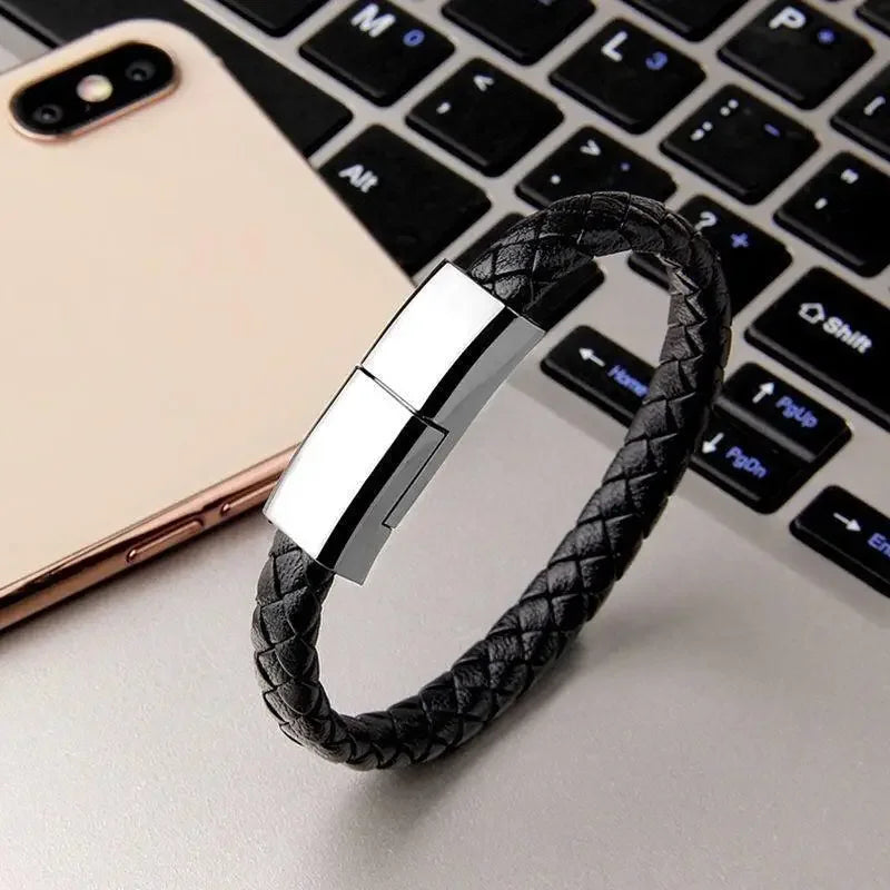 Stylish Braided Leather Bracelets with Built-in USB Charger for Phones - Oceanfront Products