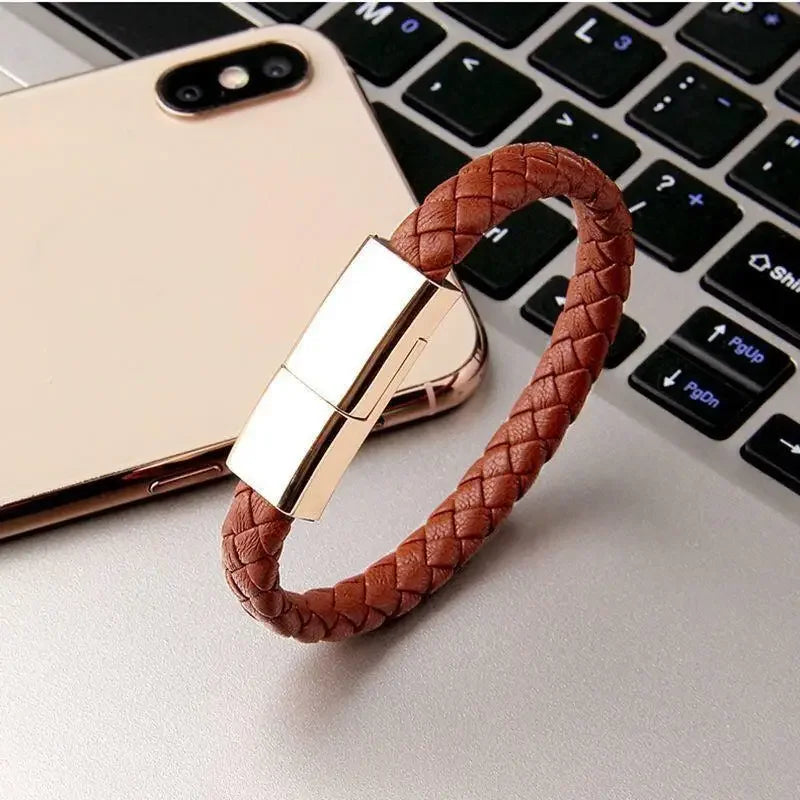 Stylish Braided Leather Bracelets with Built-in USB Charger for Phones - Oceanfront Products